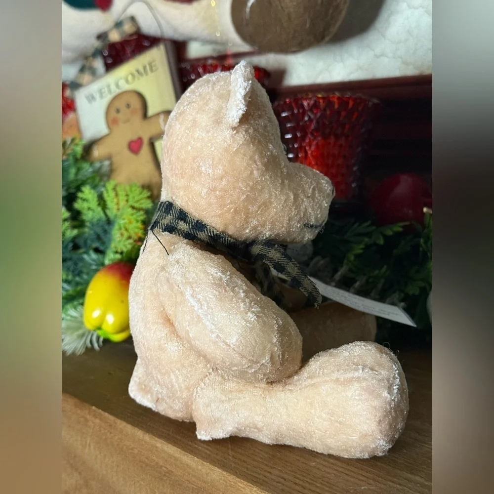 Adorable Tan Scented Vanilla Wax Teddy Bear with Plaid Bow NEW